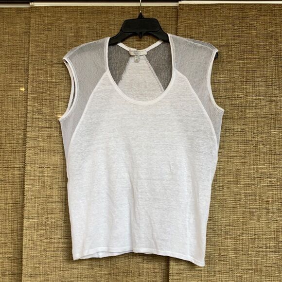 ZARA Traulific sleeveless linen blend tee with net detail - Picture 1 of 6